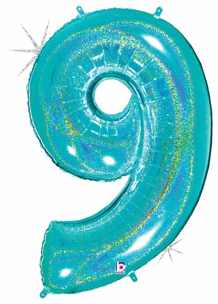 40-Inch Megaloon Number 9 Holographic Robin's Egg Blue Balloon