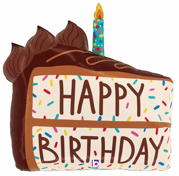 Happy Birthday Chocolate Cake Slice Foil Balloon, 28 Inch
