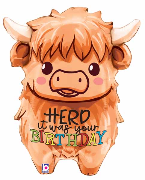 27-Inch Highland Cow Happy Birthday Foil Balloon
