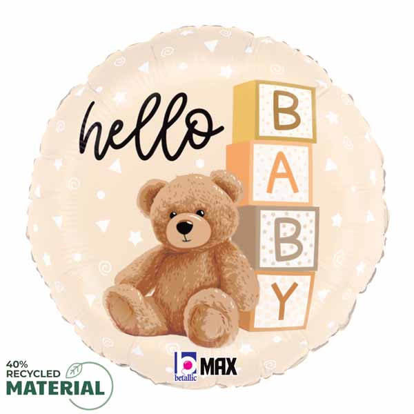 Hello Baby Teddy Bear 18" Round Foil Balloon