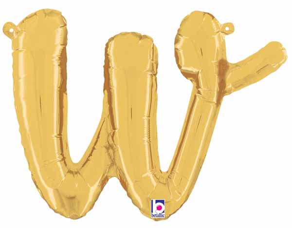 14" Gold Script Letter W Balloon