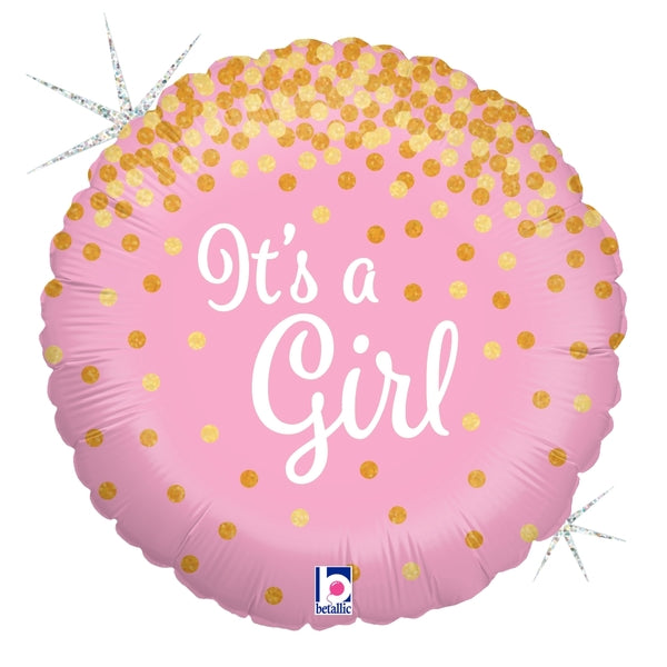 It's a Girl Glitter Holographic Foil Balloon, 18 Inch