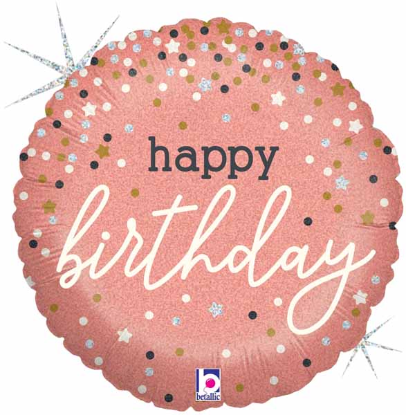 Rose Gold Confetti Happy Birthday 18-Inch Holographic Foil Balloon