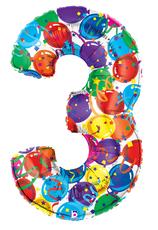 Party Megaloons Number 3 Balloon, 40 Inch