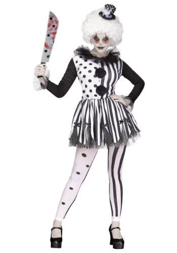 Women black & white killer clown costume Small / Medium 2-8 (1/Pk)