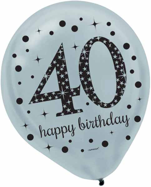 Sparkling Celebration 40th Birthday 12-Inch Balloons, 15 Count