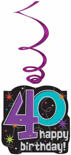 40th Birthday Hanging Swirl Decorations, 12 Count