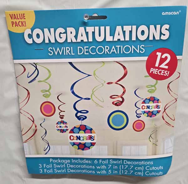 Cabana Dot Foil Swirl Decorations, 12 Pack
