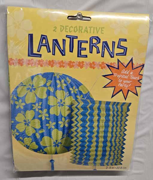 Blue Hibiscus Print Paper Lanterns, 2 Pack