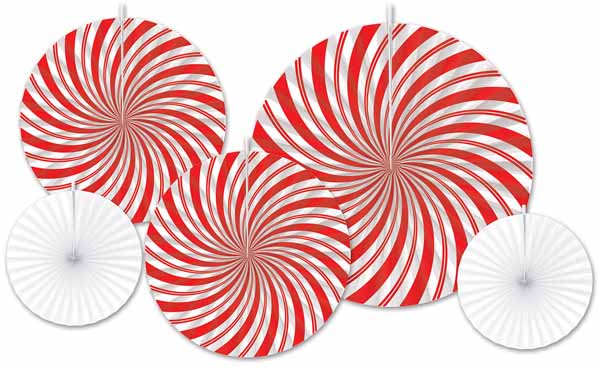 Peppermint Accordion Paper Fans, 5 Pack