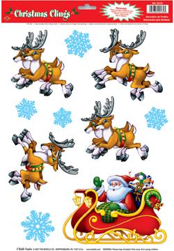 Santa & Sleigh Christmas Clings, 10 Per Sheet