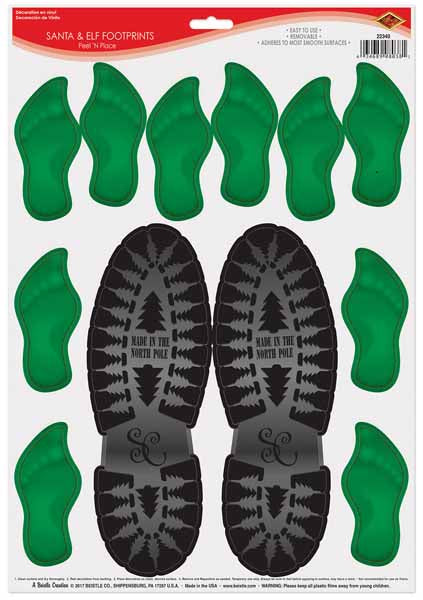 Santa & Elf Footprints Peel-and-Place Christmas Decorations