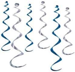Blue & Silver Twirly Whirlys Hanging Decorations, 6 Pack