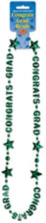 Green Congrats Grad Bead Necklace, 36 Inch