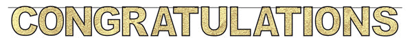 Black & Gold Glitter Print Congratulations Streamer, 11 ft