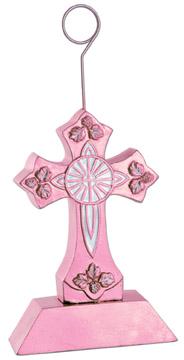 Pink Cross Photo and Balloon Holder