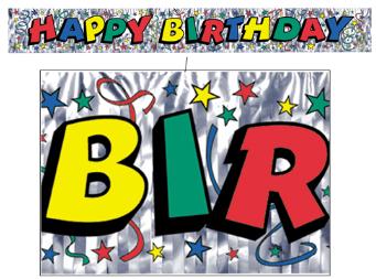 Happy Birthday Metallic Banner, 8 Inches x 5 Feet