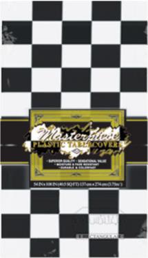 Black Check Plastic Table Cover, 54 x 108 Inches