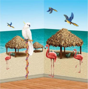 Luau Hut & Bird Scene Props, 10 Pieces