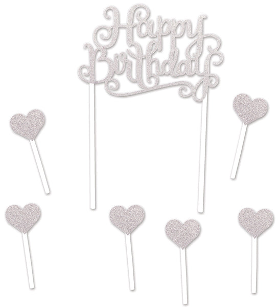 Silver Happy Birthday Cake Topper