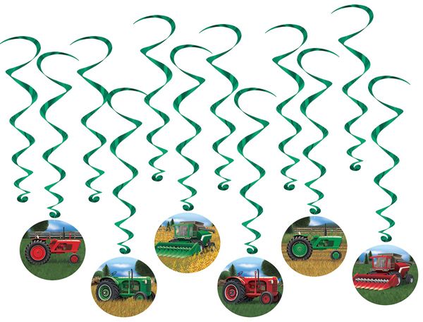 Tractor Whirls Hanging Decorations, 12 Pack