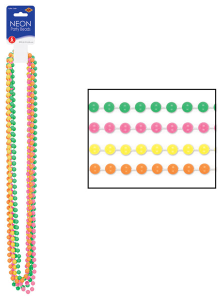 Neon Party Beads, 6 Pack