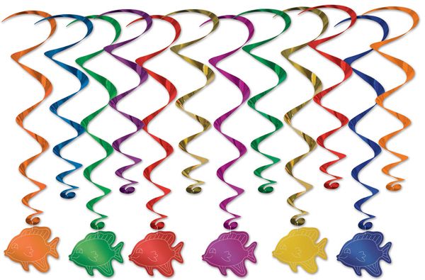 Fish Whirls Hanging Party Decorations, 12 Count