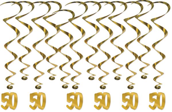 50th Anniversary Whirls Hanging Decorations, 12 Count