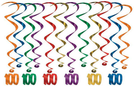 100th Birthday Assorted Hanging Whirls, 12 Count