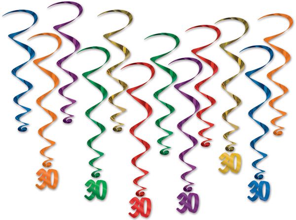 30th Birthday Hanging Whirls, 12 Pack