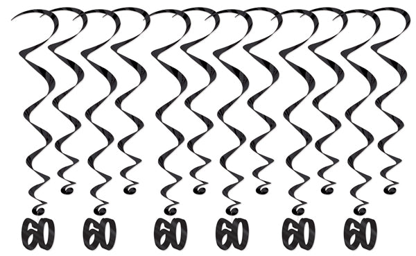 60th Birthday Hanging Whirls, 12-Pack