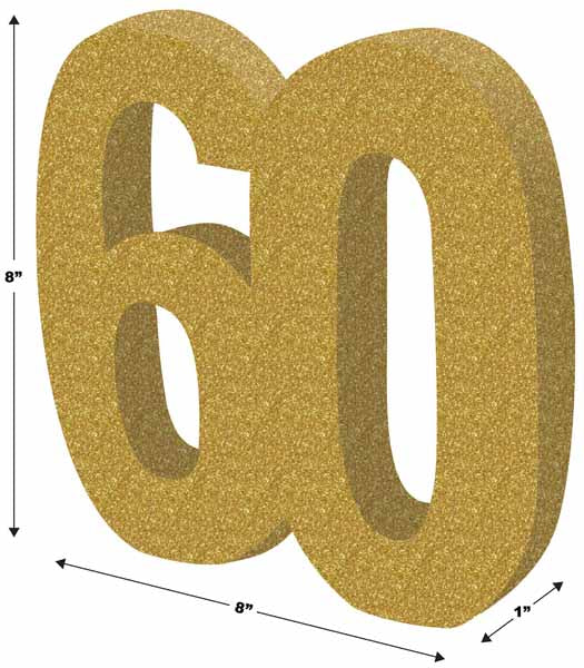 Gold 3D Glittered Number 60 Centerpiece