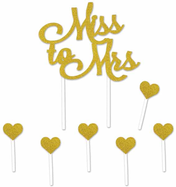 Glittered Miss to Mrs Cake Topper with Heart