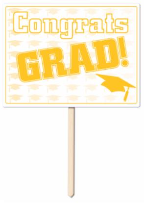 Gold Congrats Grad Yard Sign, 11 x 15 Inches