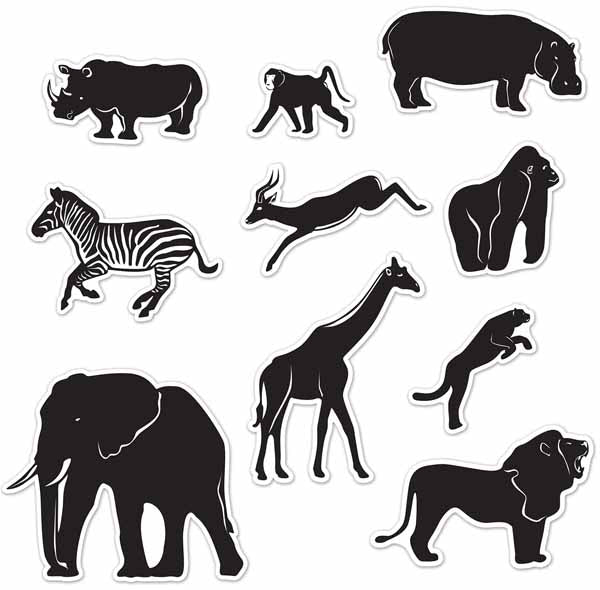 Jungle Animal Silhouette Decorations, 10-Pack