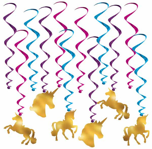 Unicorn Hanging Whirl Decorations, 12 Count
