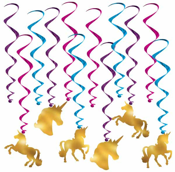 Unicorn Hanging Whirl Decorations, 12 Count