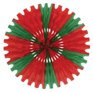 Red and Green Tissue Fan Decoration, 25 Inch