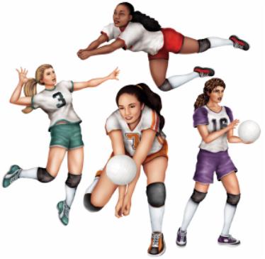 20-Inch Volleyball Players Cutouts, 4-Pack