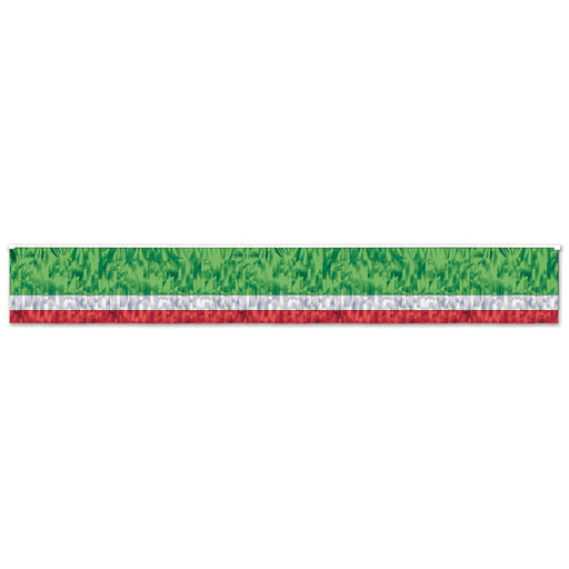 Red, White & Green Metallic Fringe Drape