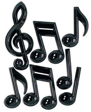 13" PLASTIC MUSICAL NOTES 7/PKG BLACK