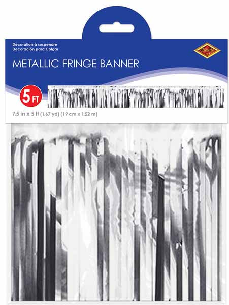 Silver Metallic Fringe Banner, 7.5 Inches x 5 Feet