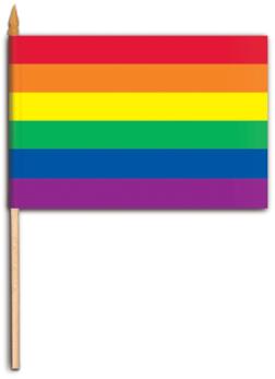 RAINBOW FLAG- RAYON 4"X6" W/ WOOD DOWELL