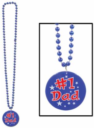 33-Inch Beaded Necklace with Printed #1 Dad Medallion