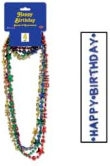 Happy Bday Beads of Expression Necklaces, 4 Pack