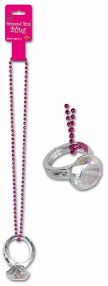 Beaded Necklace with Diamond Ring Bling