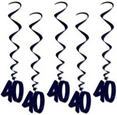 Black Number 40 Hanging Whirls, 5 Pack