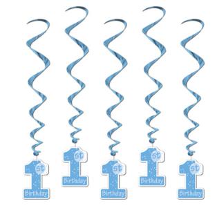 Blue 1st Birthday Hanging Whirls, 5 Pack
