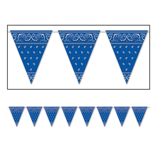 Blue Bandana Pennant Banner, 12 ft