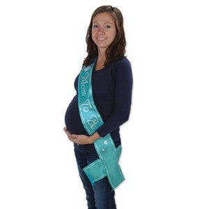MOM TO BE SATIN SASH 33"X4" TURQUOISE